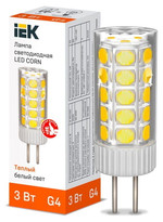 Лампа светодиодная CORN 3Вт капсула 3000К G4 12В керамика IEK LLE-CORN-3-012-30-G4, 1шт