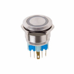 Кнопка антивандальная Ø22 12В(LED) Б/Фикс (5с) OFF-(ON) / ON-(OFF) подсв/синяя REXANT, 10шт