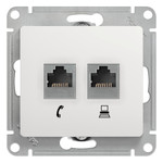 Розетка компьютерная + телефонная 2-м СП Glossa RJ45 + RJ11 кат.5E механизм бел. SE GSL000185, 1шт