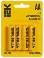 Элемент питания алкалиновый AA/LR6 Alkaline (блист.4шт) IEK ABT-LR06-OP-L04, 1УП.4 шт.