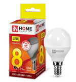 Лампа светодиодная LED-ШАР-VC 8Вт шар 3000К тепл. бел. E14 760лм 230В IN HOME 4690612020549, 1шт