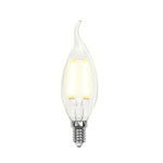 Led-cw35-6w/ww/e14/fr pls02wh лампа светодиодная. форма “свеча на ветру”, матовая. серия sky. теплый белый свет. картон. тм uniel., 1шт