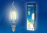 Led-cw35-6w/ww/e14/cl gla01tr лампа светодиодная. форма “свеча на ветру”, прозрачная. серия air. теплый белый свет (3000K). Картон. ТМ Uniel, 1шт
