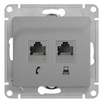 Розетка компьютерная 2-м Glossa RJ45 кат.5E механизм алюм. SE GSL000385KK, 1шт