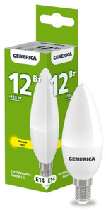 Лампа светодиодная C35 12Вт свеча 3000К E14 230В GENERICA LL-C35-12-230-30-E14-G, 1шт