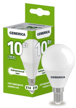 Лампа светодиодная G45 10Вт шар 4000К E14 230В GENERICA LL-G45-10-230-40-E14-G, 1шт