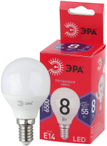 Лампочка светодиодная ЭРА RED LINE LED P45-8W-865-E14 R E14 / Е14 8Вт шар холодный дневной свет, 1шт