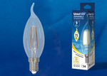 Led-cw35-9w/3000k/e14/cl/dim gla01tr лампа светодиодная диммируемая. форма “свеча на ветру”, прозрачная. серия air. теплый белый свет (3000K). Картон. ТМ Uniel., 1шт