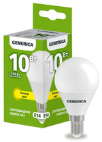 Лампа светодиодная G45 10Вт шар 3000К E14 230В GENERICA LL-G45-10-230-30-E14-G, 1шт