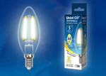 Led-c35-5w/ww/e14/cl/dim gla01tr лампа светодиодная диммируемая. форма “свеча”, прозрачная. серия air. теплый белый свет (3000K). Картон. ТМ Uniel, 1шт