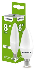 Лампа светодиодная C35 8Вт свеча 4000К E14 230В GENERICA LL-C35-08-230-40-E14-G, 1шт