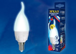Led-cw37 7w/4000k/e14/fr/dim plp01wh лампа светодиодная, диммируемая. форма «свеча на ветру», матовая. серия яркая. белый свет (4000K). Картон. ТМ Uniel., 1шт