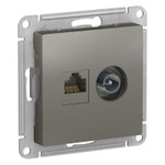 Розетка компьютерная + телевизионная 2-м AtlasDesign RJ45 кат.5E + TV механизм сталь SE ATN000989, 1шт