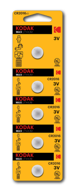 Батарейки Kodak CR2016-5BL MAX Lithium, 5шт