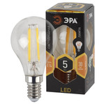 Лампочка светодиодная ЭРА F-LED P45-5W-827-E14 Е14 / Е14 5Вт филамент шар теплый белый свет, 1шт