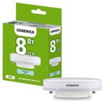 Лампа светодиодная T80 8Вт таблетка 6500К GX53 230В GENERICA LL-T80-08-230-65-GX53-G, 1шт