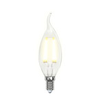 Led-cw35-5w/ww/e14/cl/dim gla01tr лампа светодиодная диммируемая. форма “свеча на ветру”, прозрачная. серия air. теплый белый свет (3000K). Картон. ТМ Uniel, 1шт