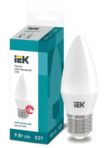 Лампа светодиодная Eco 9Вт C35 свеча 4000К нейтр. бел. E27 230В IEK LLE-C35-9-230-40-E27, 1шт