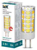 Лампа светодиодная Corn 3Вт капсульная 4000К нейтр. бел. G4 12В керамика IEK LLE-Corn-3-012-40-G4, 1шт