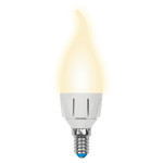 Led-cw37 7w/ww/e14/fr plp01wh лампа светодиодная. форма «свеча на ветру», матовая. серия яркая. теплый белый свет (3000K). Картон. ТМ Uniel, 1шт