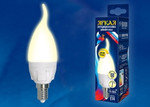 Led-cw37 7w/3000k/e14/fr/dim plp01wh лампа светодиодная, диммируемая. форма «свеча на ветру», матовая. серия яркая. теплый белый свет (3000K). Картон. ТМ Uniel., 1шт