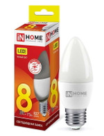 Лампа светодиодная LED-СВЕЧА-VC 8Вт свеча 3000К тепл. бел. E27 760лм 230В IN HOME 4690612020440, 1шт