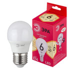 Лампочка светодиодная ЭРА RED LINE LED P45-6W-827-E14 R Е14 / E14 6 Вт шар теплый белый свет, 1шт