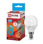 Лампа светодиодная LED-ШАР-VC 8Вт шар 4000К нейтр. бел. E14 760лм 230В IN HOME 4690612020556, 1шт