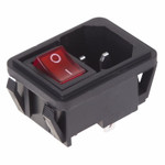 Выключатель клавишный 250V 10А (4с) ON-OFF красный с подсветкой и штекером C14 3PIN REXANT, 1шт