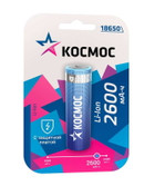 Аккумулятор Li-ion 18650 2600мА.ч с защитой (блист.1шт) КОСМОС KOC18650Li-ion26PBL1, 1шт