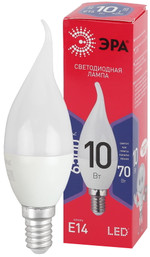 Лампочка светодиодная ЭРА RED LINE LED BXS-10W-865-E14 R E14 / Е14 10Вт свеча на ветру холодный дневной свет, 1шт