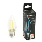 Лампа светодиодная, (6W) 230V E27 6400K C35 прозрачная, LB-1206, 1шт