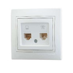 Розетка компьютерная + телефонная 2-м СП Mira RJ45 + RJ11 бел./бел. LEZARD 701-0202-143, 1шт