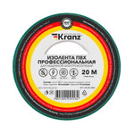 Изолента ПВХ профессиональная, 0,18х19 мм, 20 м, зеленая KRANZ, 10шт