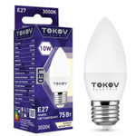 Лампа светодиодная 10Вт С37 3000К Е27 176-264В TOKOV ELECTRIC TKE-C37-E27-10-3K, 1шт