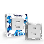 Розетка 2-м USB СП Pixel тип A+A 5В 1х2.1А 2х1.05А механизм бел. TOKOV ELECTRIC TKE-PX-2USB-C01, 1шт