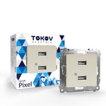 Розетка 2-м USB СП Pixel тип A+A 5В 1х2.1А 2х1.05А механизм беж. TOKOV ELECTRIC TKE-PX-2USB-C02, 1шт