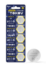 Элемент питания литиевый CR2016 таблетка (блистер 5шт) TOKOV ELECTRIC TKE-LI-CR2016/B5, 1УП.5 шт.