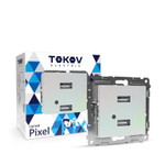 Розетка 2-м USB СП Pixel тип A+A 5В 1х2.1А 2х1.05А механизм перламутр. TOKOV ELECTRIC TKE-PX-2USB-C04, 1шт