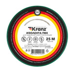 Изолента ПВХ 0,13х15 мм, 25 м, зеленая KRANZ, 5шт