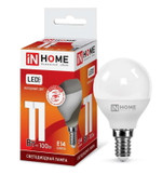Лампа светодиодная LED-ШАР-VC 11Вт шар 6500К холод. бел. E14 1050лм 230В IN HOME 4690612024929, 1шт