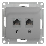 Розетка компьютерная + телефонная 2-м СП Glossa RJ45 + RJ11 кат.5E механизм алюм. SE GSL000385, 1шт