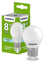 Лампа светодиодная G45 8Вт шар 6500К E27 230В GENERICA LL-G45-08-230-65-E27-G, 1шт