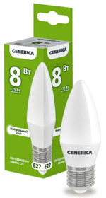 Лампа светодиодная C35 8Вт свеча 4000К E27 230В GENERICA LL-C35-08-230-40-E27-G, 1шт
