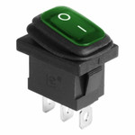 Выключатель клавишный 250V 6А (3с) ON-OFF зеленый с подсветкой Mini ВЛАГОЗАЩИТА (KCD1-201-4W) REXANT, 10шт