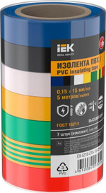 Изолента 0.15х15мм 5м (7шт/компл) IEK EX-IZ10-C15-15-05-SET, 1УП.1 шт.