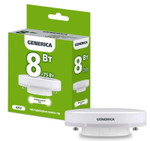 Лампа светодиодная T80 8Вт таблетка 4000К GX53 230В GENERICA LL-T80-08-230-40-GX53-G, 1шт