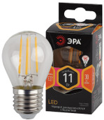 Светодиодная лампа F-LED P45-11w-827-E27 ЭРА (филамент, шар, 11Вт, тепл, E27), 1шт