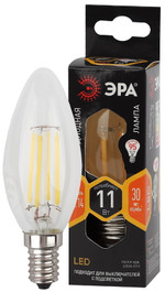 Светодиодная лампа F-LED B35-11w-827-E14 ЭРА (филамент, свеча, 11Вт, тепл, E14), 1шт