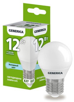 Лампа светодиодная G45 12Вт шар 6500К E27 230В GENERICA LL-G45-12-230-65-E27-G, 1шт
